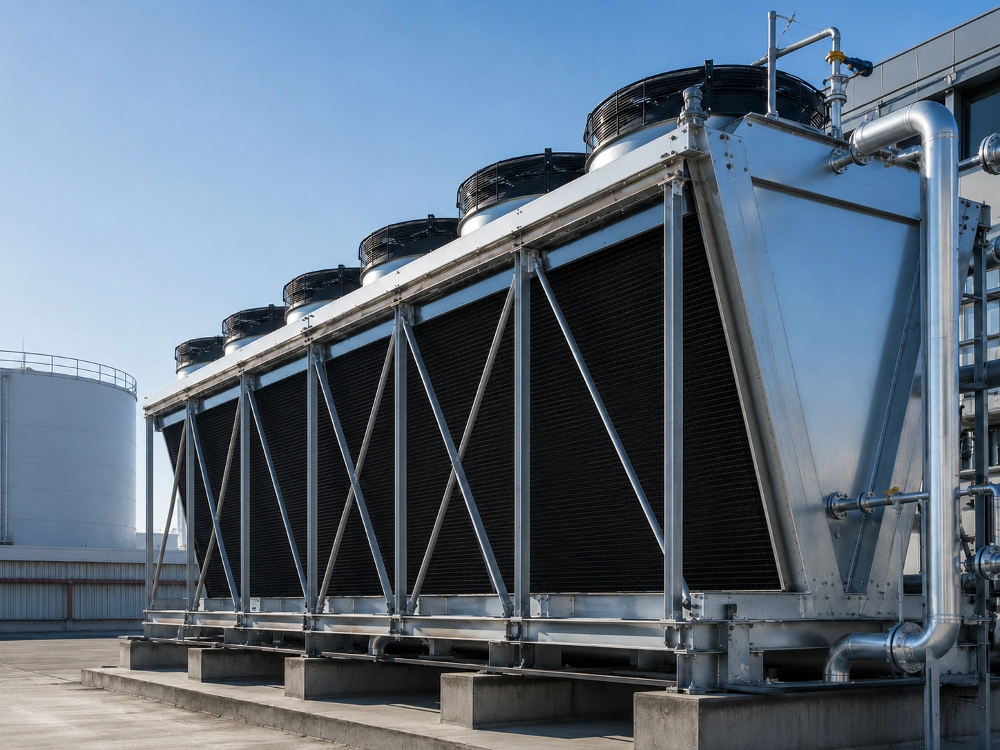 Dry cooler adiabatici installati su una copertura industriale